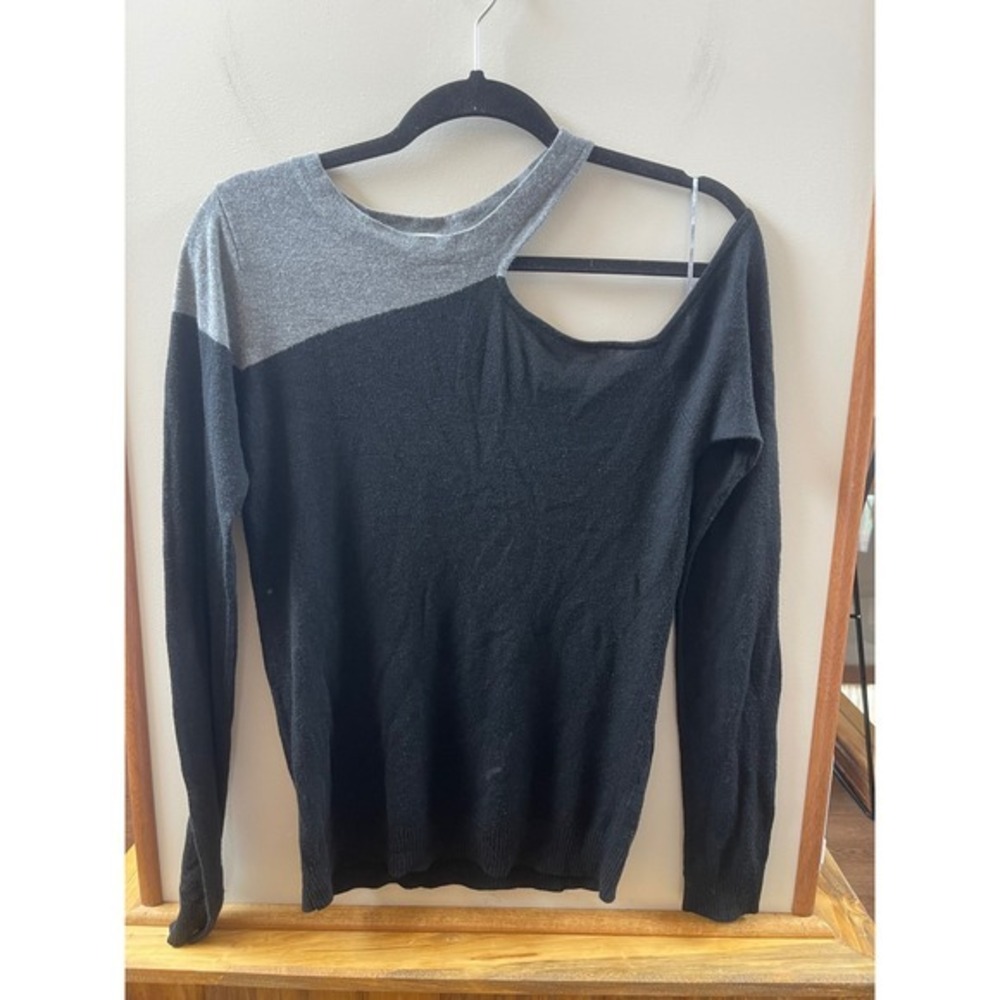 Prins Womens Large Black Grey Asymmetrical Colorblock Cutout Sweater